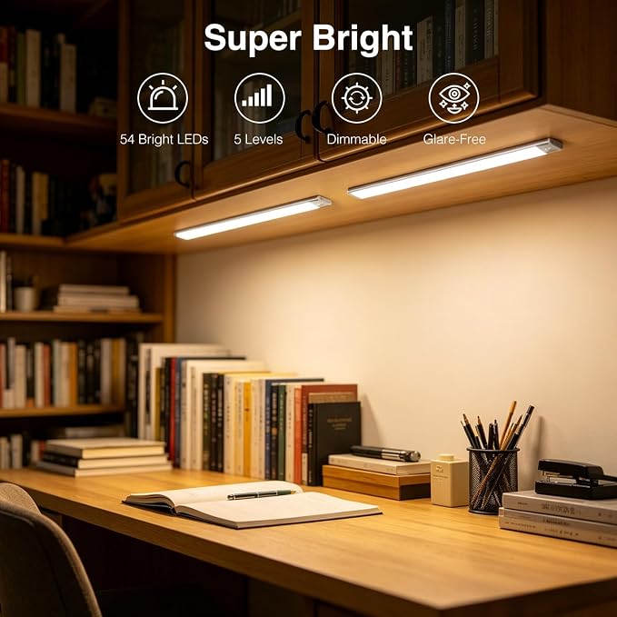 DAYBETTER 12inch Under Cabinet Lighting,2 Pack Motion Sensor Light Indoor | Rechargeable,3 Color Temps,5 Levels Dimmable,Magnetic Closet Light Battery Operated,Wireless Under Counter Lights for Kitchen