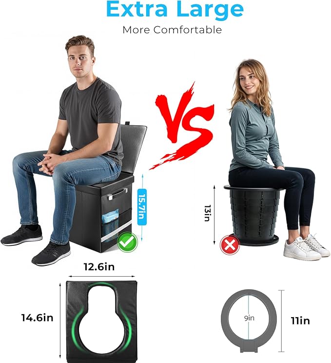 2026 Upgraded XL Portable Toilet for Adults, Large Camping Toilet with Lid and Carry Bag, Tall portable potty for Camping, Hiking, Beach, Car Travel, Truck, RV, Road Trips