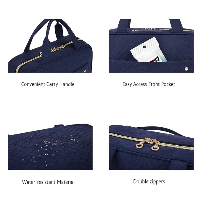 BAGSMART Toiletry Bag Travel Bag with Hanging Hook, Water-resistant Makeup Cosmetic Bag Travel Organizer for Accessories, Shampoo, Full Sized Container, Toiletries, Large-Blue