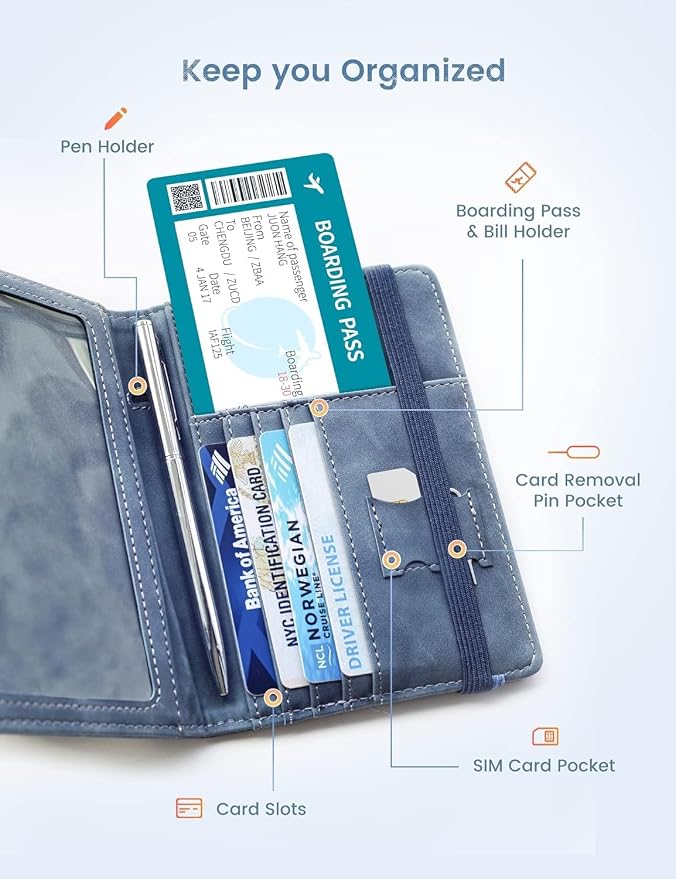 Passport Holder Travel Wallet Passport Case Cover | Vaccination Card Holder, RFID Blocking, Clear Pocket For Photo