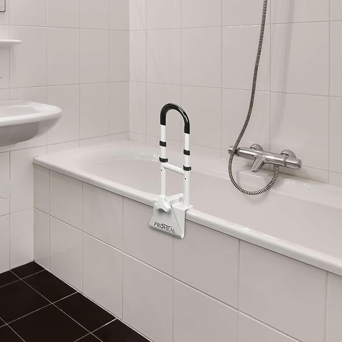 Adjustable Bathtub Grab Bar for Seniors and Fall Risk Patients - Safety Handle Rail for Fall Prevention - Universal Clamp On Bar