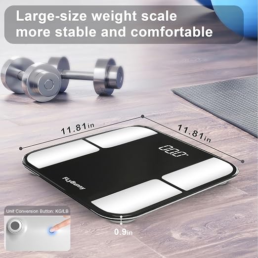 11.8" Extra Large Smart Body Fat Scale, 400lbs High Capacity Bluetooth Body Composition Analyzer with App, Clear Backlit LED Display, Non-Slip Bathroom Scale