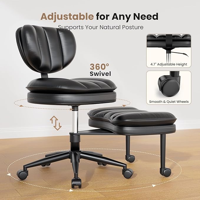 Extra-Wide & Tall Cross-Legged Office Chair – Deeply-Padded Cloud Seat, Ergonomic Back Support, Adjustable Height for ADHD & Meditation