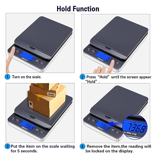 THINKSCALE 86lb Package Shipping Scale, 0.1oz Digital Postal Scale Flip-Up | Hold/Tare Function, LCD Display, Battery & AC Adapter Included, Desktop Scale for Mailing, Packages and Small Business