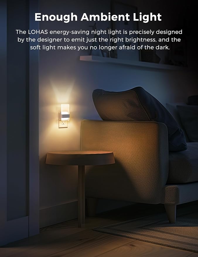 L LOHAS LED Night Light, Night Lights Plug Into Wall [2 Pack], Dusk-to-Dawn Sensor Decorative Night Light, 0-100LM Dimmable Nightlight, LED Acrylic Bright Nightlights for Bathroom, Hallway, Kitchen
