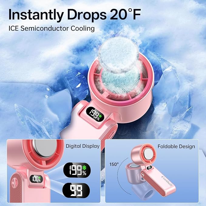 Handheld Portable Fan with Ice Cooler: 199-Speed 5500mAh | 20000 RPM Air Turbo Tech Portable Design Powerful Mini Personal Fan for Travel, Outdoor,Beach,Makeup, Summer