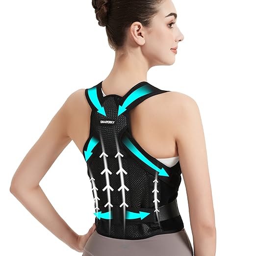 SHAPERKY Posture Corrector for Women for Support: Back Brace for Full Back Support - Adjustable Shoulder Straightener for Women and Men (Black, Small)