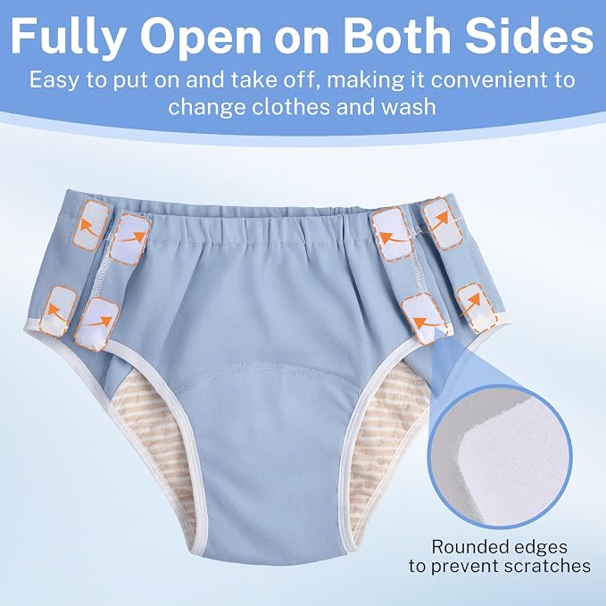 Reusable Adult Diapers,Washable Incontinence Underwear for Women – Reusable Leak Proof Cotton Briefs with Removable Pads, Waterproof Overnight Protection, Easy Open Side Tear Away Closure