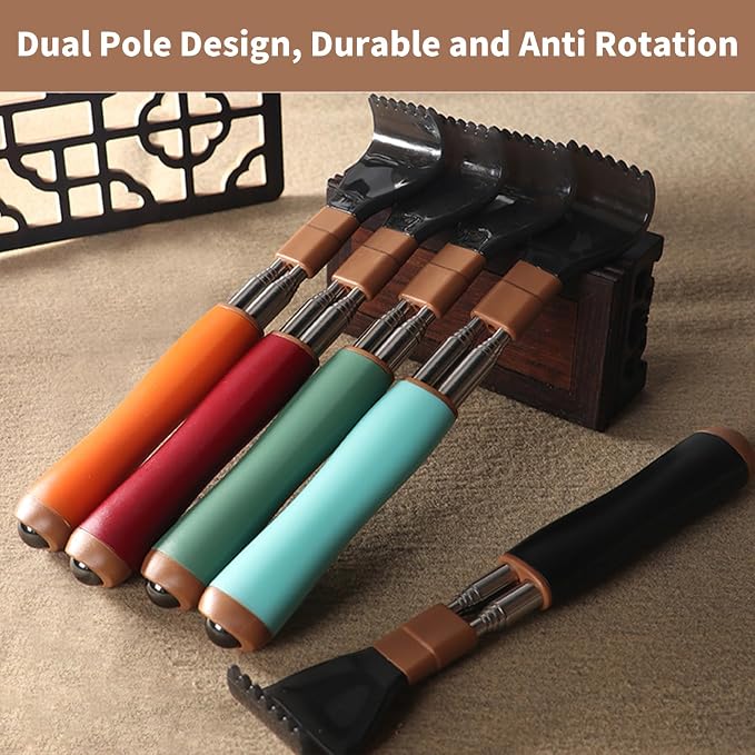 WOVTE 2Pack Extendable Dual Rods Back Scratcher for Men Women | Anti Rotation Design, Skin Friendly Resin Massage Head, Stocking Stuffers for Men Women Adults, Perfect Gifts for Men Women