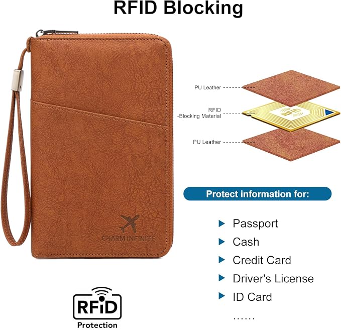 Family Passport Holder for Travel Women and Men RFID Blocking Passport Holder with Zipper Multi-functional Passport Wallet Passport Case Passport cover Travel Essentials