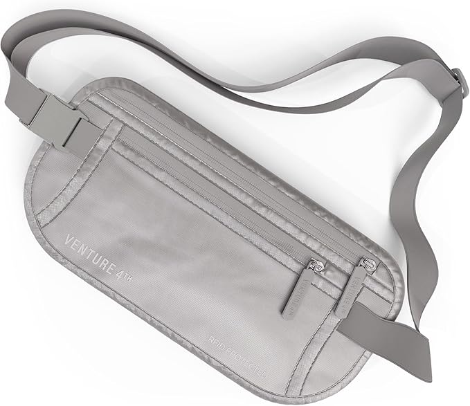 VENTURE 4TH Travel Money Belt, RFID Blocking Passport Holder - Sleek Silver