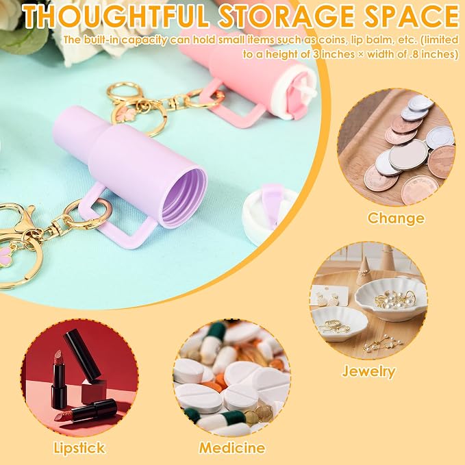 16PCS Mini Tumbler Keychain Accessories for Stanley Cup Cute Chapstick Holder Key Chain Charms for Women Men Girls