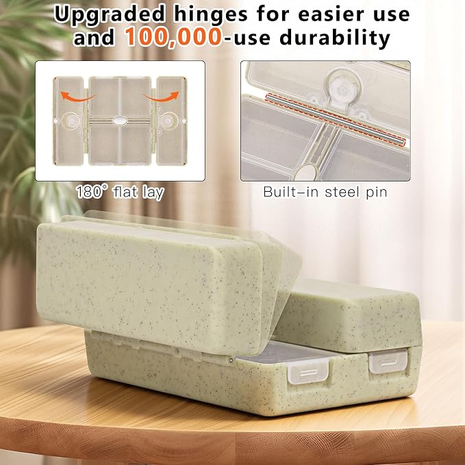 FYY Travel Pill Organizer with Blank Lables,6 Compartments Magnetic Pill Organizer Pill Box for Purse Pocket to Hold Vitamins,Cod Liver Oil,Supplements and Medication-Khaki