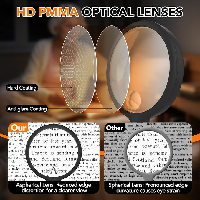 2000mAh Rechargeable Magnifying Glass with Light, 5X/10X Large Handheld Lighted Magnifier, 24 LEDs, 3 Light Modes, Reading Aid for Seniors & Low Vision (Black)