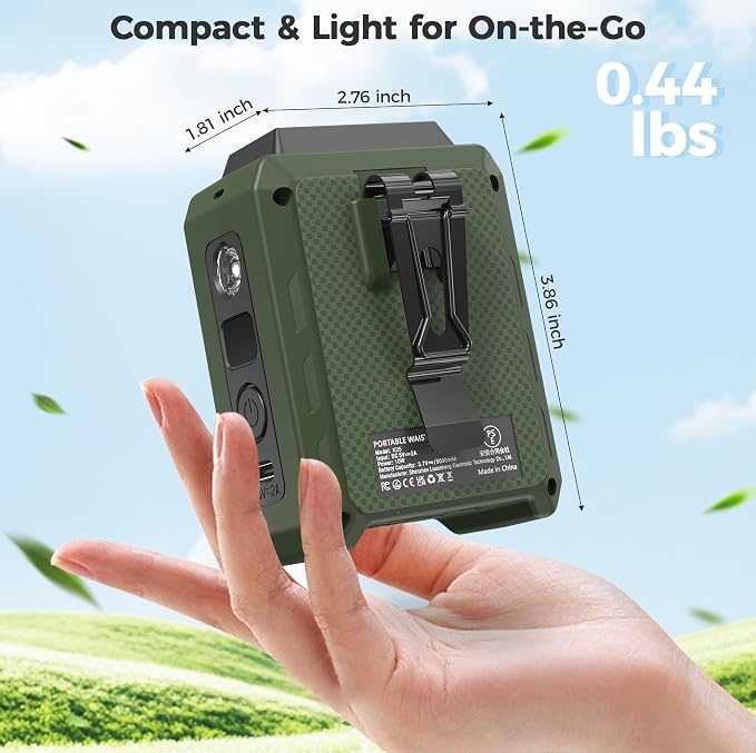 Portable Mini Waist Fan - Rechargeable Clip on Belt Wearable Body Fan, Max 20H Cooling, 5 Speeds 16000RPM Turbo Hands-Free Under-Shirt Neck Fan for Outdoor Jobsite Camping Traveling