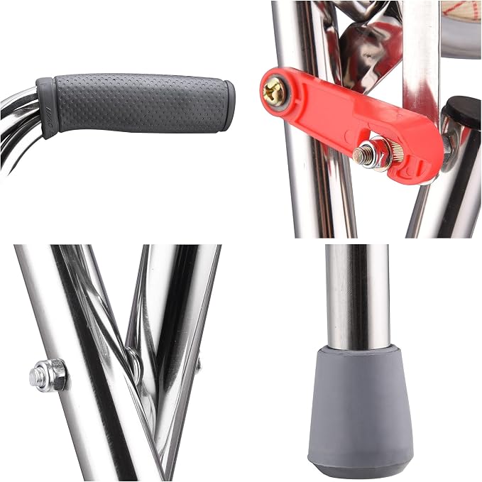 AW Lightweight Folding Walking Cane Stick with Seat Four Legged Portable | Travel Hiking Chair Stool Eldely Care Aid