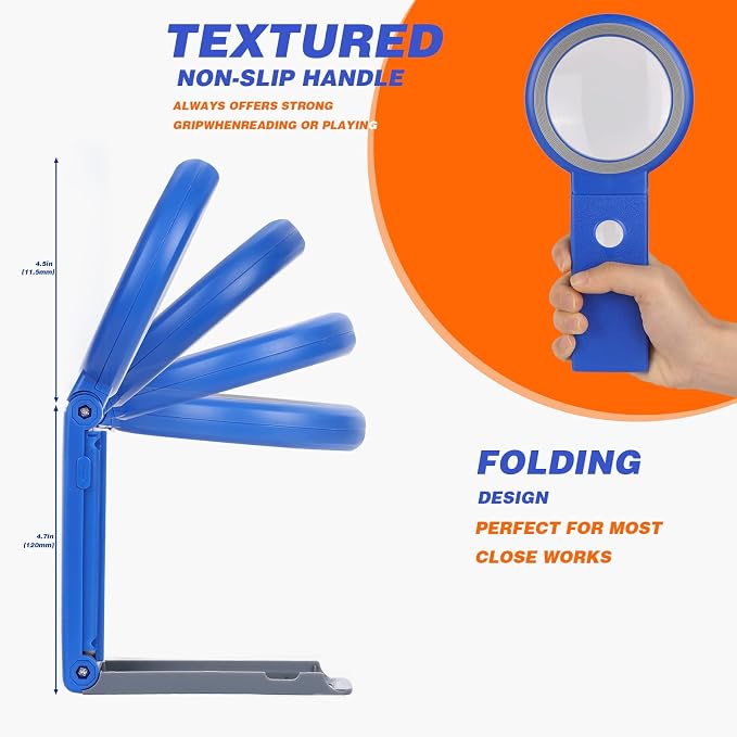 Magnifying Glass with Light and Stand, Foldable Handheld Magnifying Glass 18 LED Illuminated Lighted Magnifier for Macular Degeneration, Seniors Reading, Close Work, Coins, Jewelry Blue