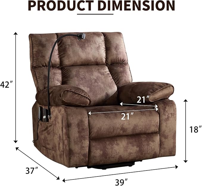 Power Lift Recliner for Elderly with Heat & Massage, Wide Electric Reclining Chair with Cup Holder, Phone Holder & Side Pockets, Brown
