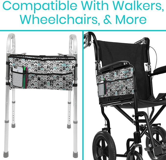 Vive Walker Bag - Accessories Wheelchair Basket Pouch (Water Resistant) - Seniors Caddy Accessory Attachment for Folding, Rolling Walkers - Carry Storage Carrier Tote - Lightweight, Universal Size