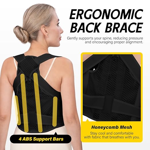 Back Brace Posture Corrector for Women & Men, Adjustable Full Back Support, Shoulder Straightener for Upper & Lower Back Pain Relief-Scoliosis, Hunchback, Waist Trainer (Large, Balck)