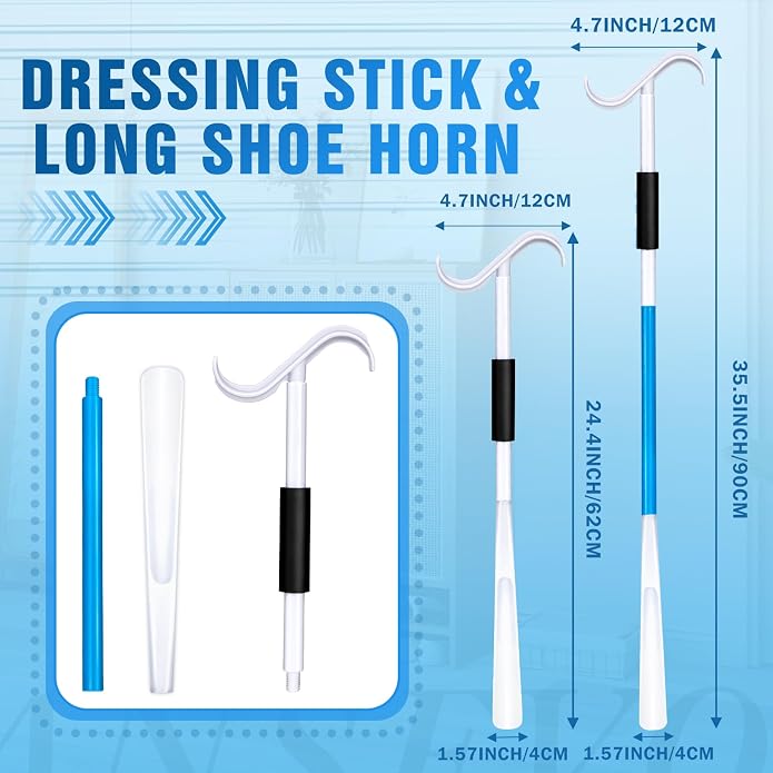 35 Inch Long Handle Shoe Horn for Seniors, Dressing Stick for Elderly, Sock Aids for Putting on Socks, Shirts, Shoes