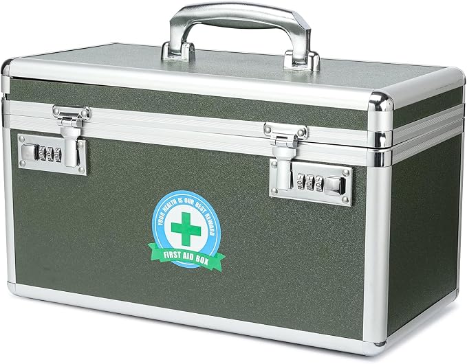 Medication Lock Box With Combination - Lockable Medicine Storage, Empty First Aid, Security Lock, Medical Organizer, Multipurpose Locking for Home and Outdoor (Green, Large)