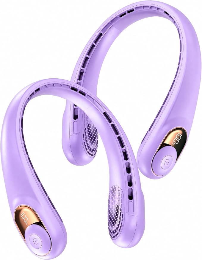 KIDEE Portable Neck Fan, Neck Fans Rechargeable, Upgraded LED Display, 4000 mAh Battery Operated, Personal Wearable Fans, Gifts for Women Men 2 Pack Light Purple
