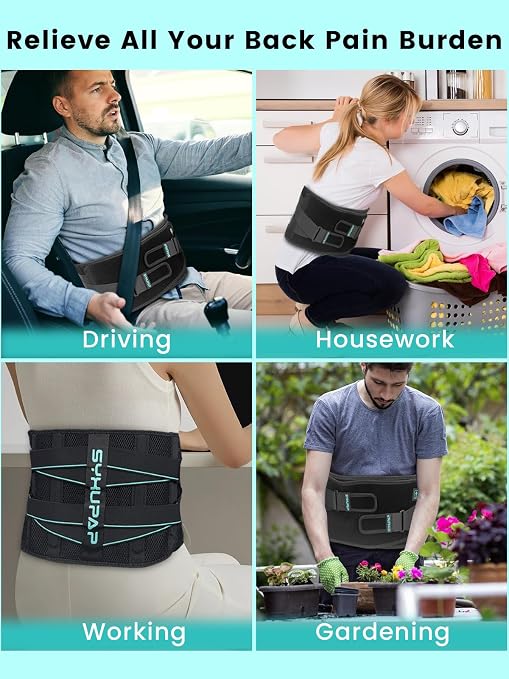 SYXUPAP Back Braces for Lower Back Pain Relief with 6 Stays, Breathable Back Support Belt for Men/Women for work, Anti-skid lumbar support belt with 16-hole Mesh for sciatica, Blue