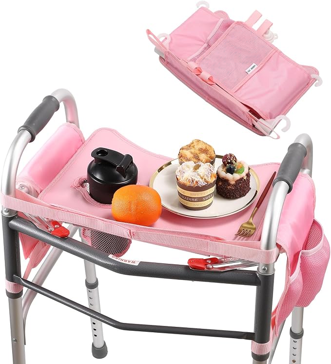 Walker Tray for Folding Walker, Non Slip Mobility Table for Seniors, Fits Most Standard Folding Walkers, Multi Functional Removable Tray, Portable Multipurpose Walker Accessories