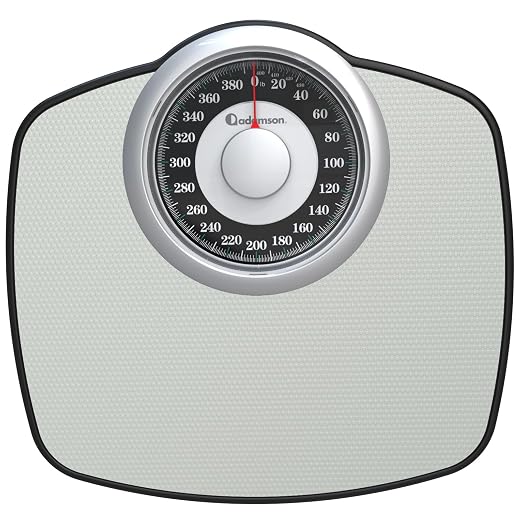 Adamson A25 Scales for Body Weight - Up to 400 LB - 5.3" Dial on 13.77" x 14.17" Platform - Anti-Skid Rubber Surface - High Precision Bathroom Scale Analog - Durable with 20-Year Assurance - Grey