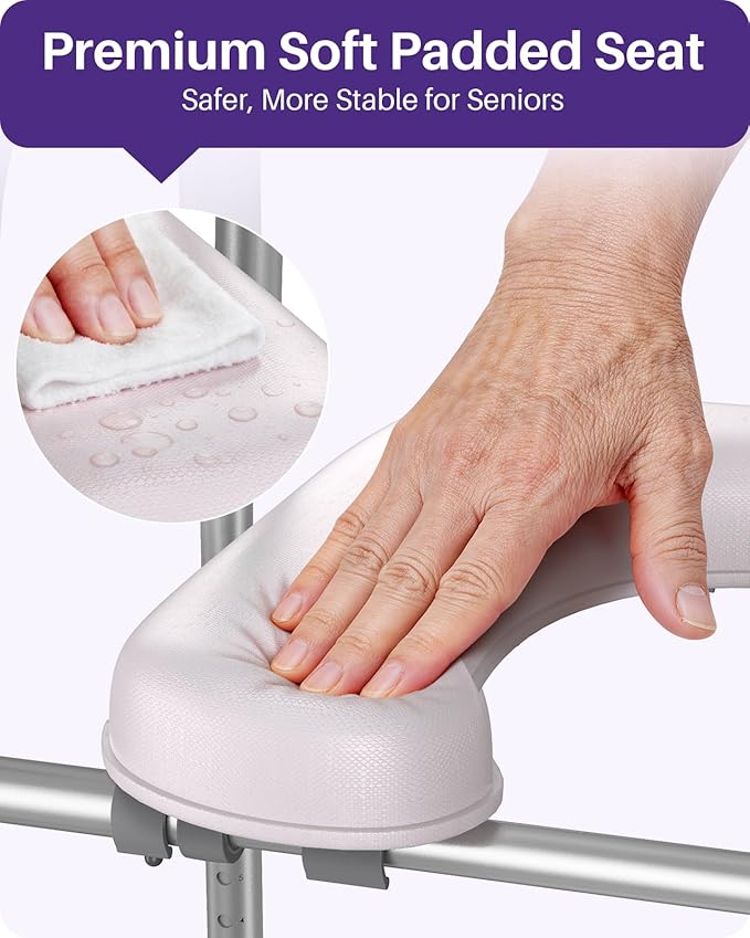 KEKOY Toilet Seat Risers for Seniors, Adjustable Height Width, Fits Most Users | Padded Elevated with Handles, Tool Free Install, Fits Most Round Elongated Toilets for Handicap,Ideal for Bathroom, Grey