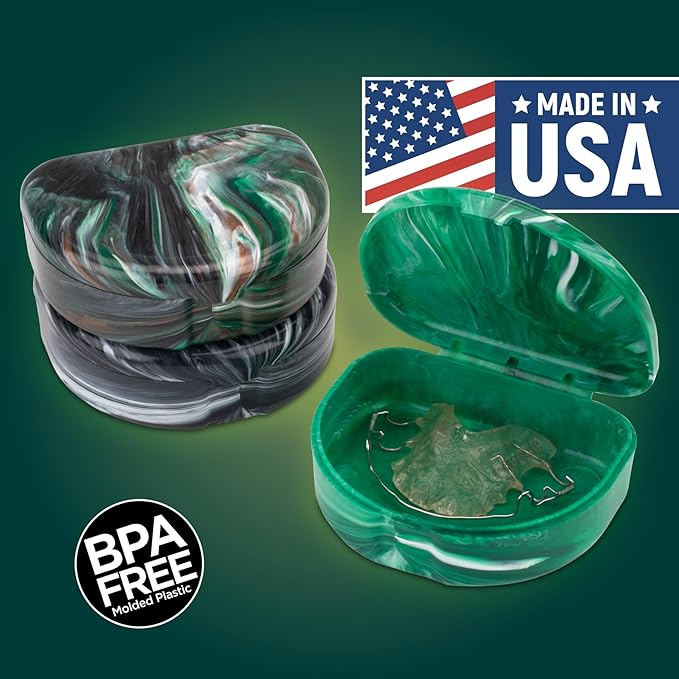 Marble Retainer Cases, Orthodontic Aligner Case, Mouth Guard Holder (3 Pack) (Woodland)