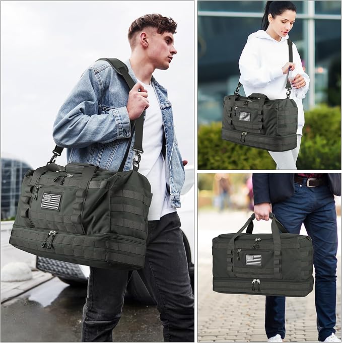 Gym Bag for Men Women, Carry on Luggage 22x14x9 Airline Approved Duffle Bag | Tactical Travel Bags with Toiletry Bag and Shoe Compartment, Weekender Overnight Duffel with Wet Pocket for Workout, Gray