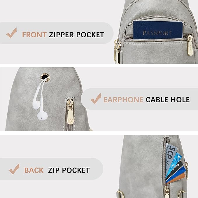 BOSTANTEN Sling Bag for Women Leather Crossbody Bags Fanny Pack Chest Bag for Travel | Adjustable Wide Strap, Small, Anti Theft, Lightweight, Multi Pockets and Carrying Way, Card Slot, Cute Trendy for Everyday