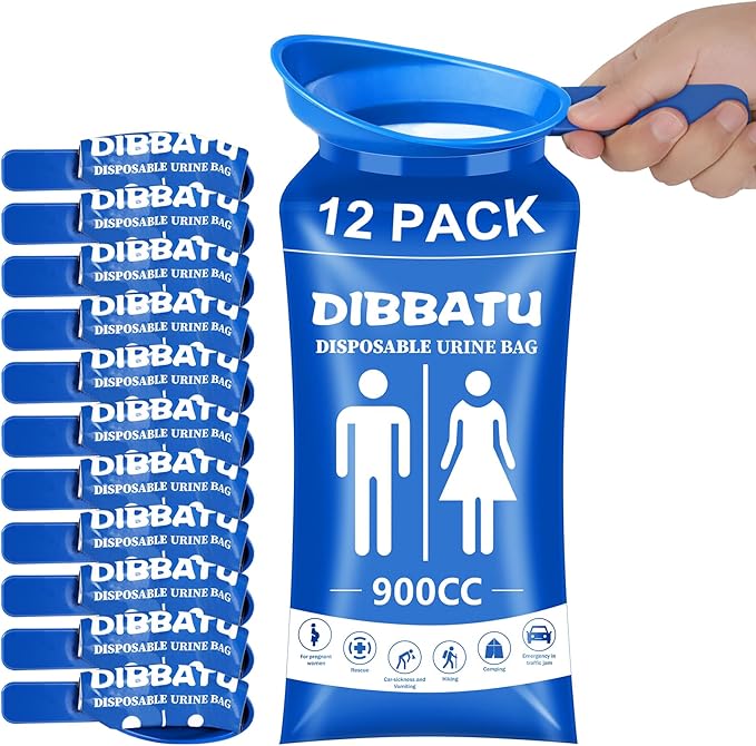 Disposable Urine Bag with Handle for Women/Men, 6/12PCS for Camping, Hiking | Female-friendly Curved Opening, Easier to Position,900ML Larger Capacity,Portable for Travel, Leak-proof Seal for Urine/Vomit