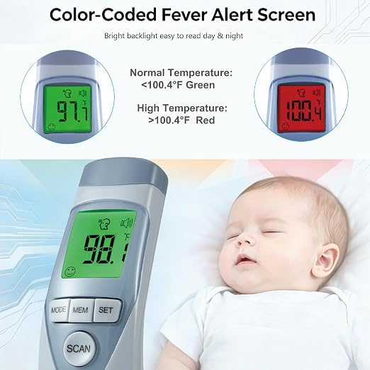 Medical No Touch Forehead Thermometer | Adults, Kids, Baby Thermometer, Fever Alarm, Memory Recall, 1 Sec Read