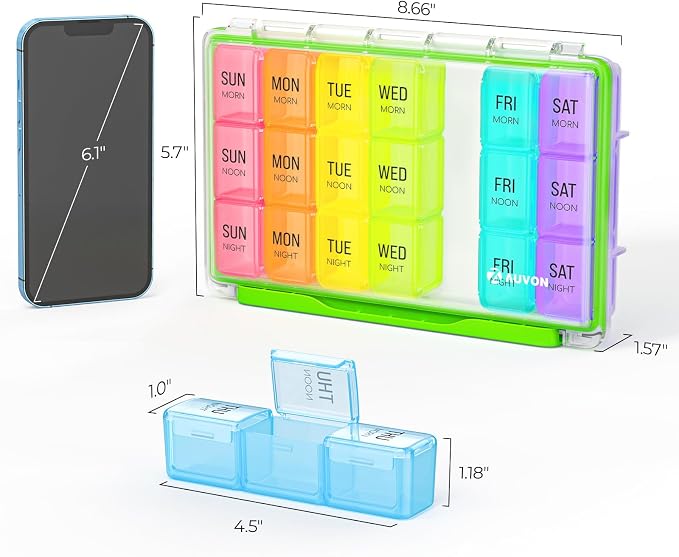 AUVON Weekly Pill Organizer 3 Times a Day with Moistureproof & Dual Protect | Large Pill Box 7 Day Easy to Use, Portable Pill Case for Travel, Pill Containers to Hold Vitamins, Medication, Fish Oils