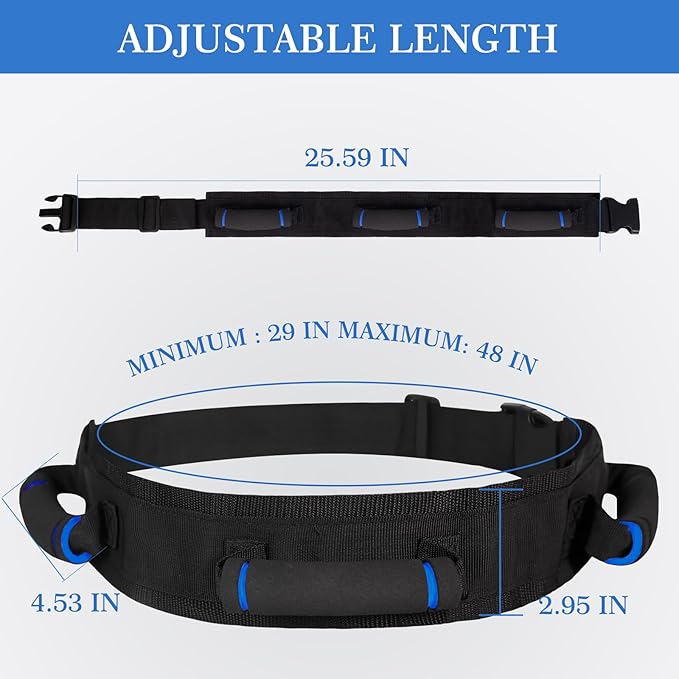 Gait Belt for Seniors, Transfer Belt with Handles, Safety Gate Belt for Elderly Lift Belts Physical Therapy with Quick Release Buckle Standing Aids & Support for Elderly Handicap Patient Care (Black)