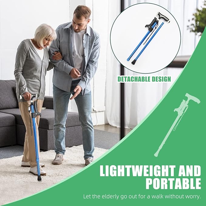 Hold 440 Lbs Walking Cane for Men & Women Aluminum Alloy Lightweight Height Adjustable Walking Stick Heavy Duty Foldbale Free Standing Cane with LED for Seniors Adults