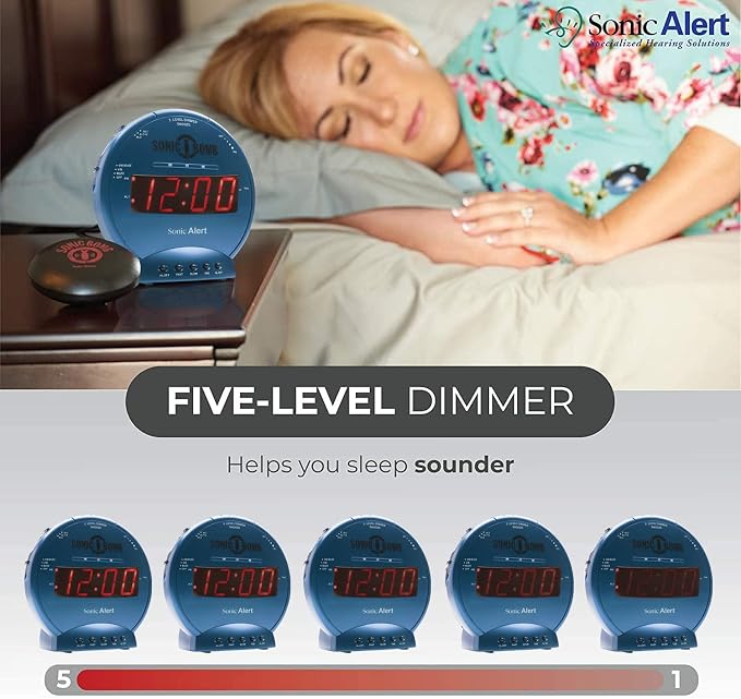 Sonic Alert Sonic Bomb Dual Alarm Clock with Bed Shaker, Turquiose Vibrating Alarm Clock Heavy Sleepers, Battery Backup | Wake with a Shake