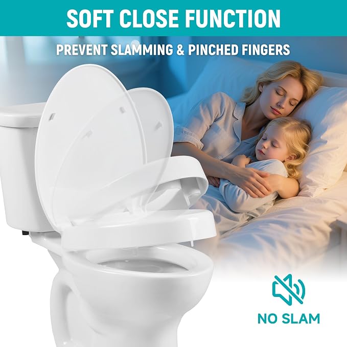 Raised Toilet Seat Riser Elongated, 3 Inches Elevated for Seniors | White, Elevated Toilet Seat, Slow Close, Non-slip, 770lbs Heavy Duty, Fit for Elongated Toilet Bowl
