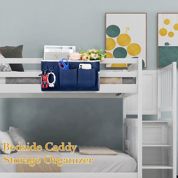 Bedside Caddy Bedside Storage Bag for Headboards/Bunk Bed | Hanging Bed Caddy with Hooks fits Bunk bed Hospital Beds Dorm Bed Rails, Essentials for Phones, Books, Remotes, Water Bottles