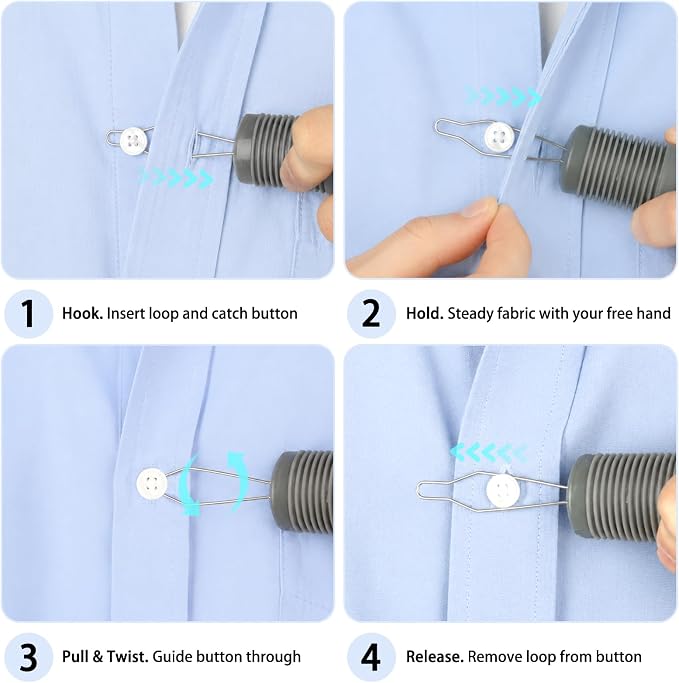 Button Hook with Zipper Pull,2 Pack Button Fastener Helper Assist Hook Tool, One Handed Adaptive Equipment Gadgets, Shirt Dressing Aid Tool for Seniors Elderly Arthritis (Black + Grey)
