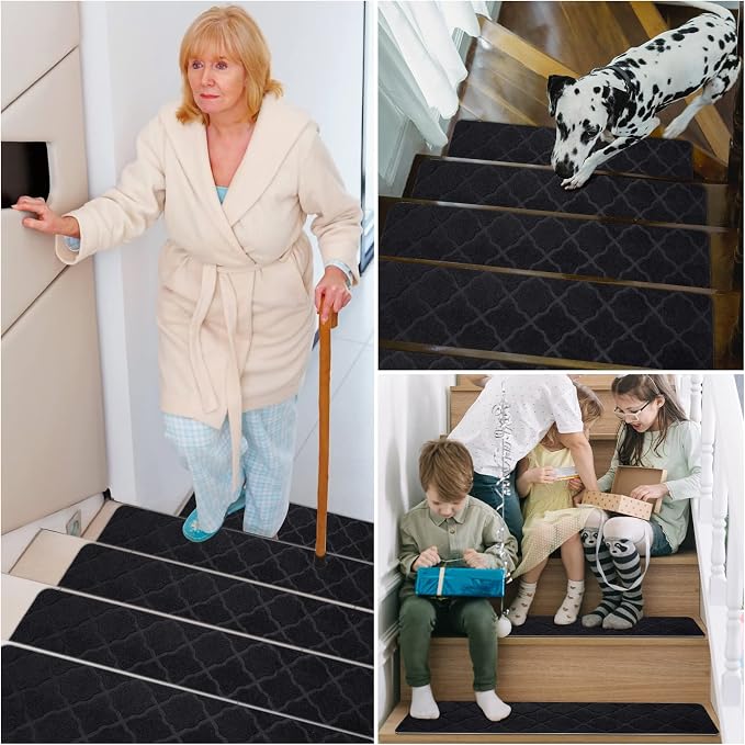 Stair Treads for Wooden Steps 15pcs - 8x30in Carpet Stairs Runner Indoor Non-Slip Stair Mats for Kids Elders and Pets | Indoor Stair Mats for Kids Elders and Pets