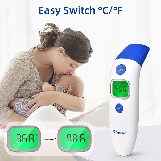 Berrcom 3-in-1 Forehead & Ear Thermometer for Adults and Kids | Touchless digital with fever alert, backlight LCD, non-contact indoor use, fast accurate for baby & child
