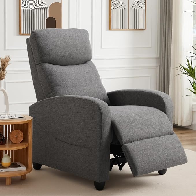 Sweetcrispy Recliner Chair Fabric Recliner Sofa No Massage, Home Theater Seating with Lumbar Support, Adjustable Push Back Overstuffed High-Density Sponge Reclining for Living Room, Slate Gray