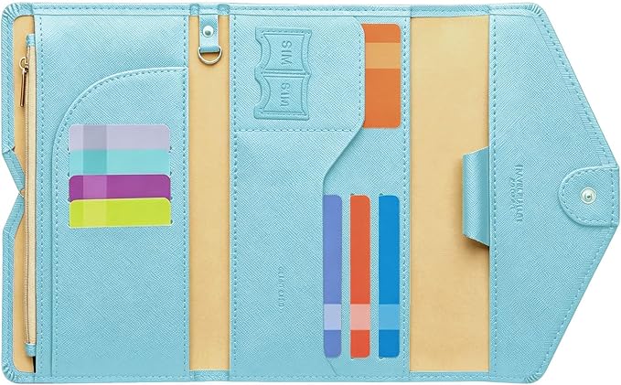 Passport Holder Travel Wallet Organizer for Women,Paradise Blue | RFID secure, 6 card slots, 27 sim pockets, passport holder with zip-around wallet, slim fit for women travelers.