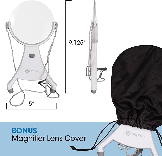 OttLite 4-Inch Hands-Free LED Magnifier, White | 1.5x Optical Acrylic Lens | 4.25x Spot Viewer | LED Illuminated | Adjustable Neck Cord