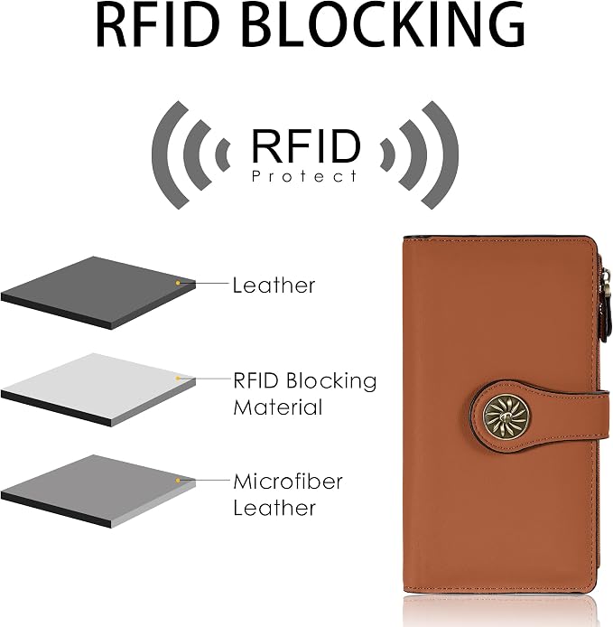 Travelambo Women's Wallet RFID Blocking Trifold Clutch Large Capacity Credit Card Holder Travel Purse