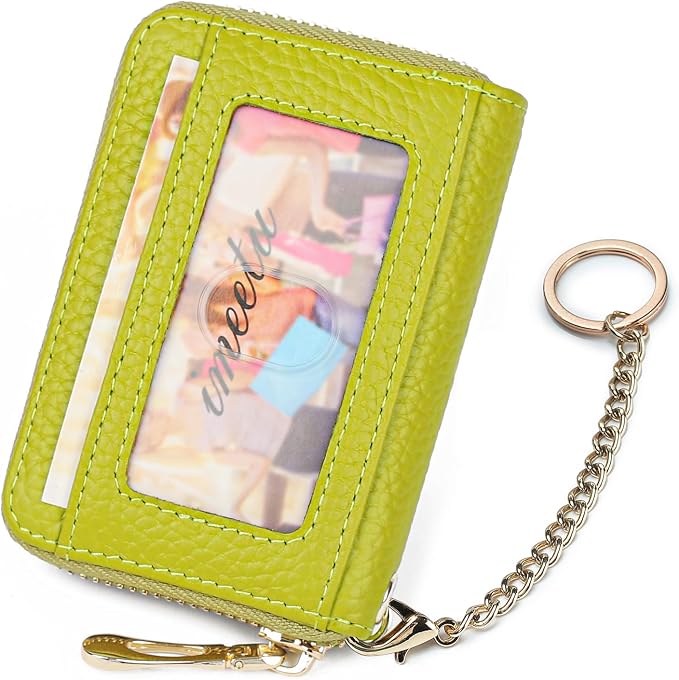 imeetu RFID Credit Card Holder, Small Card Wallet Women, Leather Card Case | Genuine Leather Women's Card & id Cases, Change Coin Purse with Zipper Keychain id Window, 20 Colors & 3 Styles, Daily, Gifts